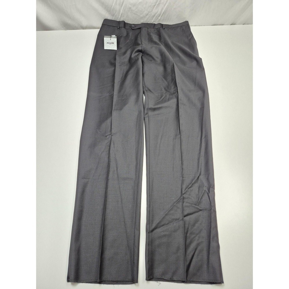 Rossetti Dress Pants Mens 44x36 Black Wool Flat Front Straight Lined NWT
